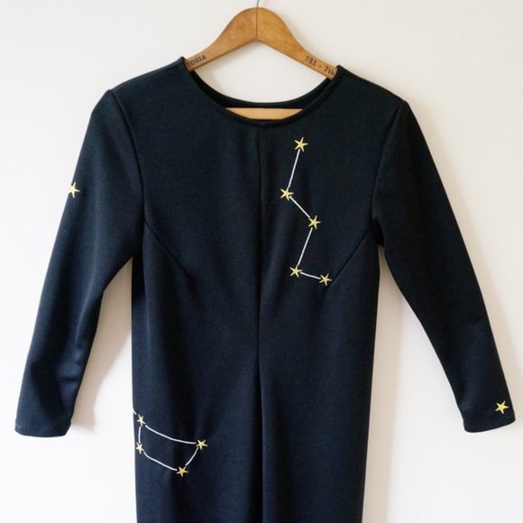 NEW Samantha Pleet Black Long Sleeve Star Constellation Embroidered Maxi Dress - Picture 3 of 10